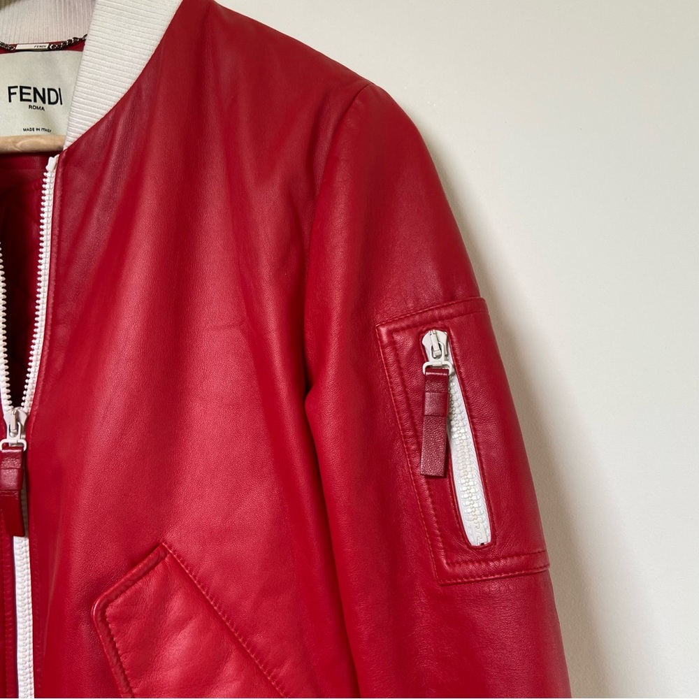 FENDI Leather Bomber Applique Jacket - Picture 12 of 13